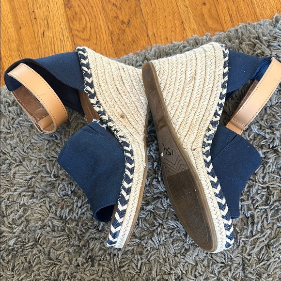 TOMS Marisol Navy Blue Canvas Wedge Heel Open Toe Ankle Strap Sandals Size 8.5 - Picture 6 of 9